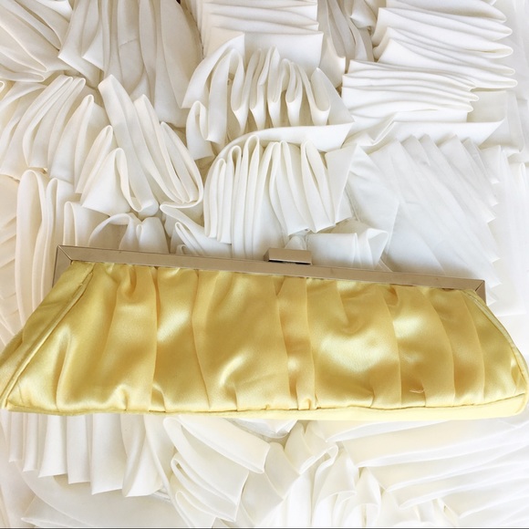 Cache Handbags - Caché 100% Satin Yellow Clutch